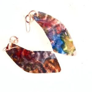 Rainbow Copper Statement Earrings Hippie Handmade